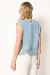 LTS Tall Women's Light Blue Crochet Hem Cotton Top | Long Tall Sally 4