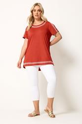 YOURS Plus Size Orange Embroidered Cold Shoulder Top | Yours Clothing 1