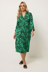 YOURS Plus Size Green Leaf Print Midi Dress | Yours Clothing 3
