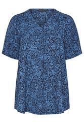 EVANS Plus Size Navy Blue Floral Pleat Front Angel Sleeve Top | Evans 5