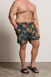 D555 Big & Tall Navy Blue Hawaiian Swim Shorts | BadRhino 3