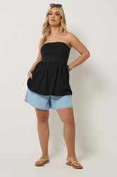 YOURS Plus Size Black Peplum Bandeau Top | Yours Clothing 1