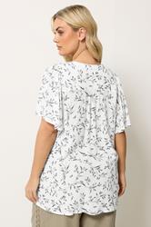 YOURS Plus Size White Leaf Print Pintuck Blouse | Yours Clothing 2