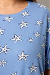 YOURS Plus Size Blue Starfish Soft Touch Pyjama Set | Yours Clothing 4