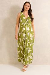 EVANS Plus Size Chartreuse Floral Print Knot Front Maxi Dress | Evans 3