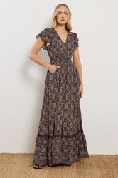 LTS Tall Women's Chocolate Brown Floral Button Maxi Dress | Long Tall Sally 1