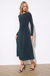 M&Co Teal Green Metallic Twist Front Midi Dress | M&Co 3