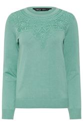 M&Co Petite – Pullover in Grün mit Spitzenbesatz