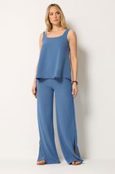 LTS Tall Women's Denim Blue Linen Look Vest Top | Long Tall Sally 2