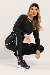 LTS Tall Set Women's Black Cotton Active Piped Long Sleeve Top & Leggings | Long Tall Sally 3