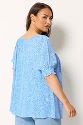 YOURS Plus Size Blue Ditsy Floral Tie Neck Blouse | Yours Clothing 2