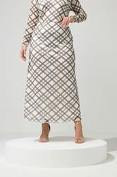 YOURS LONDON Curve Ivory White & Brown Check Maxi Skirt | Yours Clothing 3