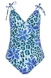YOURS Plus Size Blue Animal Floral Tie Swimsuit | Yours Clothing 5