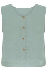 PixieGirl Petite Women's Sage Green Cotton Cheesecloth Button Top | PixieGirl 7