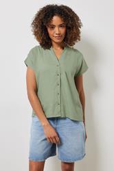 M&Co Sage Green Button Through Linen Blouse | M&Co 3