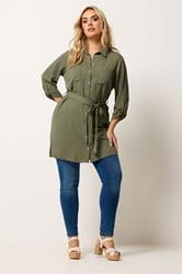YOURS Plus Size Khaki Green Belted Tunic Shirt | Yours Clothing 1