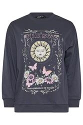 YOURS Curve Grey Celestial Graphic Print Sweatshirt