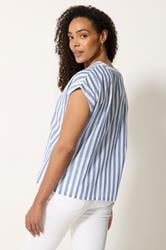 M&Co Blue Stripe Cotton Button Blouse | M&Co 2