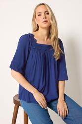 LTS Tall Women's Blue Square Neck Textured Top | Long Tall Sally 3