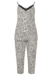 YOURS Plus Size Ivory White Leopard Soft Touch Cropped Pyjama Set | Yours Clothing 5