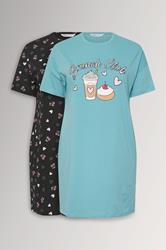YOURSET Plus Size 2 PACK Cotton Blue 'Brunch Club' Nightdresses | Yours Clothing 3