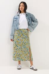 PixieGirl Petite Women's Green Ditsy Floral Midi Skirt | PixieGirl 3