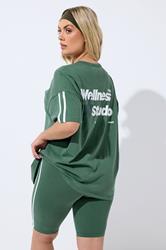 YOURS ACTIVE Plus Size Green Side Contrast Stripe Shorts | Yours Clothing 2