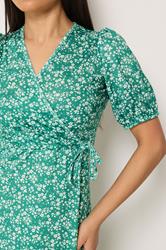M&Co Petite Green Ditsy Floral Print Maxi Wrap Dress | M&Co 4