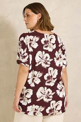 EVANS Curve Berry Red Floral V-Neck Top | Evans 2