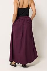 PixieGirl Petite Women's Burgundy Red Poplin Cotton Maxi Skirt | PixieGirl 2