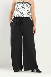 YOURS Plus Size Black Drawstring Wide Leg Joggers | Yours Clothing 3