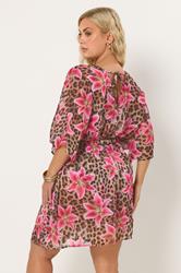 YOURS Plus Size Brown Floral Leopard Beach Kaftan | Yours Clothing 4