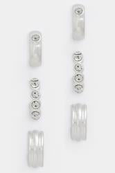 YOURSET 3 PACK Silver Tone Diamante Hoop Earrings | Yours Clothing 3
