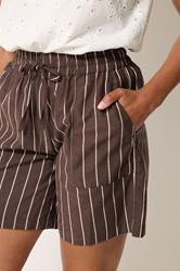 M&Co Chocolate Brown Striped Linen Shorts | M&Co 4