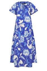 PixieGirl Petite Women's Blue Floral Tie Neck Midi Dress | PixieGirl 6