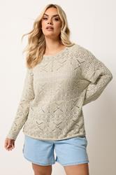 YOURS Plus Size Natural Brown Pointelle Stitch Jumper | Yours Clothing 3