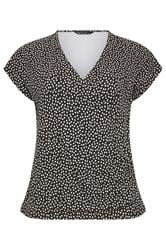 M&Co Black And White Polka Dot Grown-On Sleeve Wrap Top