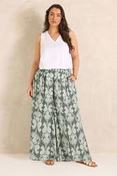 EVANS Plus Size Green Abstract Shirred Waist Trousers | Evans 1