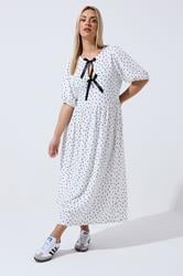 LIMITED COLLECTION Plus Size Ivory White Polka Dot Bow Dress | Yours Clothing 3