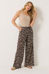 LTS Tall Women's Chocolate Brown Palm Print Wide Leg Linen Trousers | Long Tall Sally 3