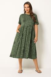 YOURS Plus Size Khaki Green Mixed Floral Throw on Smock Dress | Yours Clothing 1