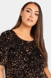 YOURS LONDON Plus Size Gold Velvet Sequin Front Top | Yours Clothing