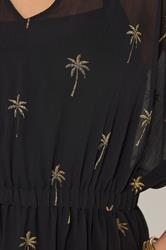 YOURS Plus Size Black Foil Palm Tree Beach Kimono | Yours Clothing 5
