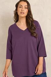 EVANS Plus Size Plum Purple Cotton T-Shirt | Evans 3