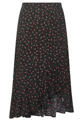YOURS Curve Black Ditsy Floral Ruffle Skirt