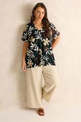EVANS Plus Size Black Leaf Print Pleat Top | Evans 1