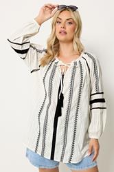 YOURS Plus Size Cream Embroidered Tie Neck Blouse | Yours Clothing 2