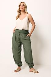 YOURS Plus Size Khaki Green Balloon Trousers | Yours Clothing 1