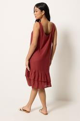PixieGirl Petite Women's Dark Red Asymmetric Frill Midi Dress | PixieGirl 4