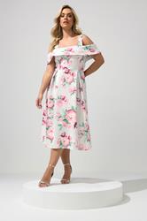 YOURS LONDON Plus Size Sage Green Cold Shoulder Floral Skater Dress | Yours Clothing 1